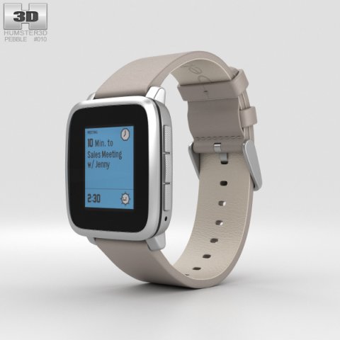 Pebble Time Steel Silver Stone Leather Band 3D Model