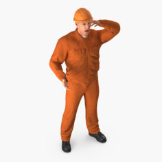 Builder Wearing Orange Coveralls Rigged