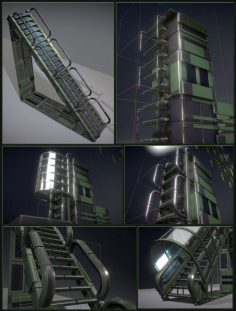 Sci-Fi Ladders and Stairs Green 3D Model