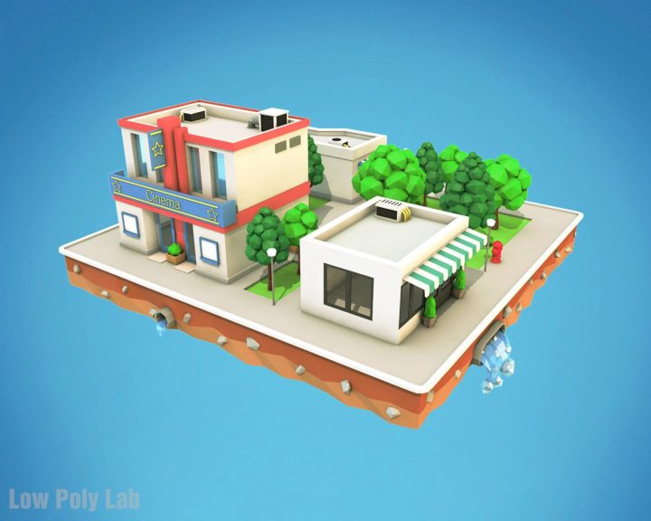 Cartoon City Block Low Poly 3D Model