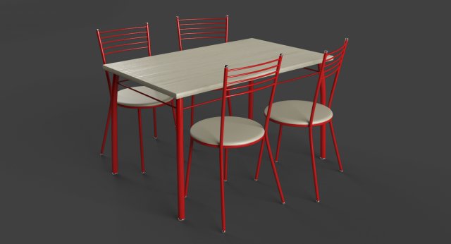 Chairs and Table Set RED 3D Model