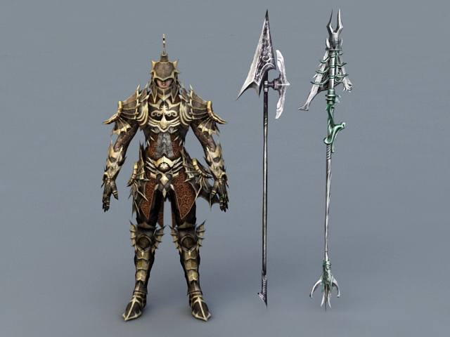 Male Warrior with Armor and Weapons 3d model