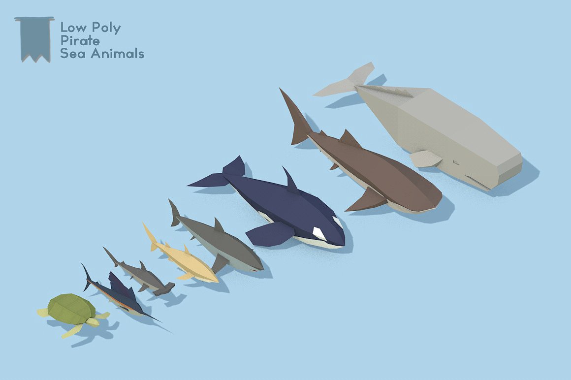 Low Poly Pirate Sea Animals