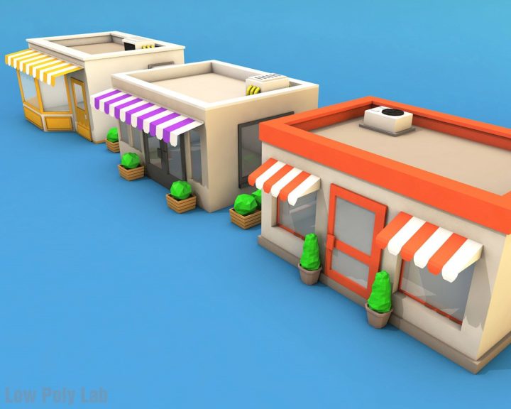 Cartoon City Building Low Poly