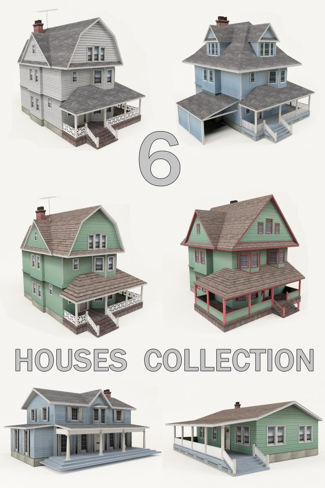 Collection Of 6 American Houses 3D Model