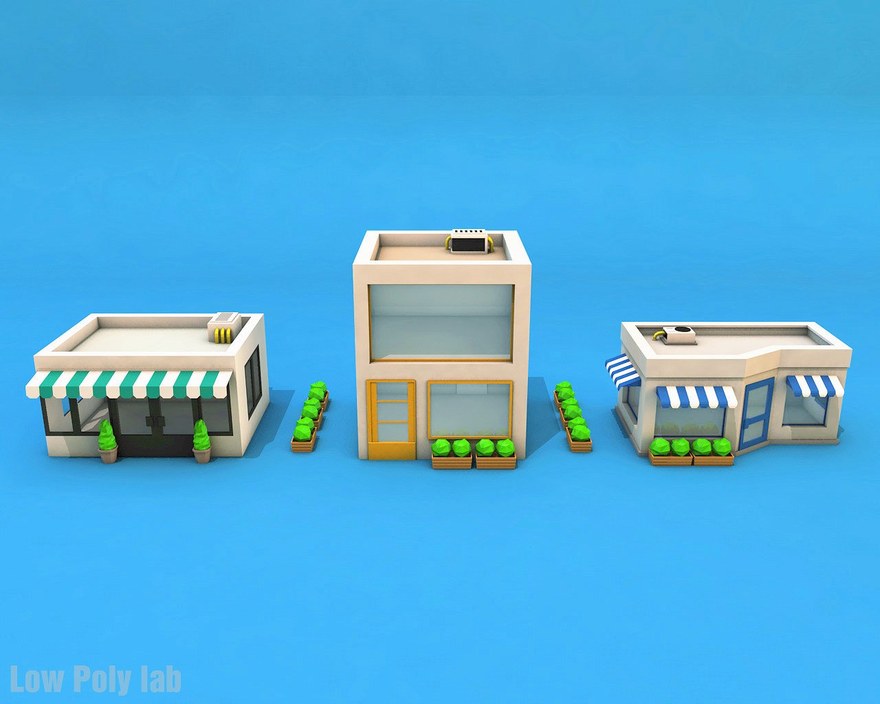 Cartoon City Building Low Poly