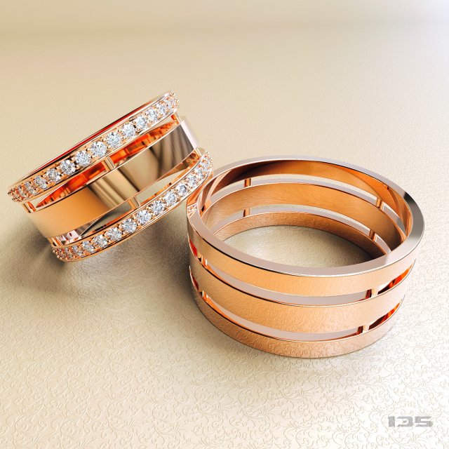 Wedding rings with stones 3D Model