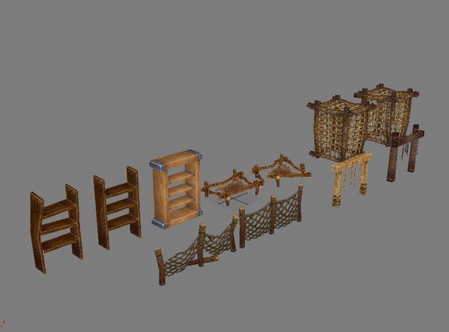 Game model – ladder fire barrel bottle box 02 3D Model