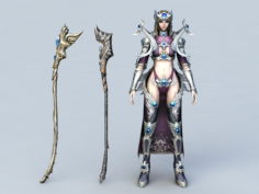 Warrior Girl Mage with Staffs 3d model