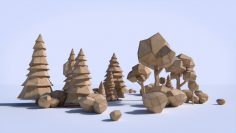 Paper Trees and Bushes 3D Model