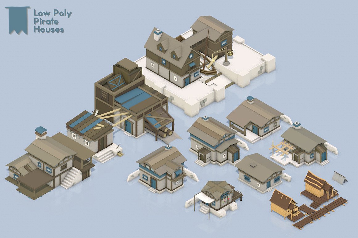 Low Poly Pirate Houses