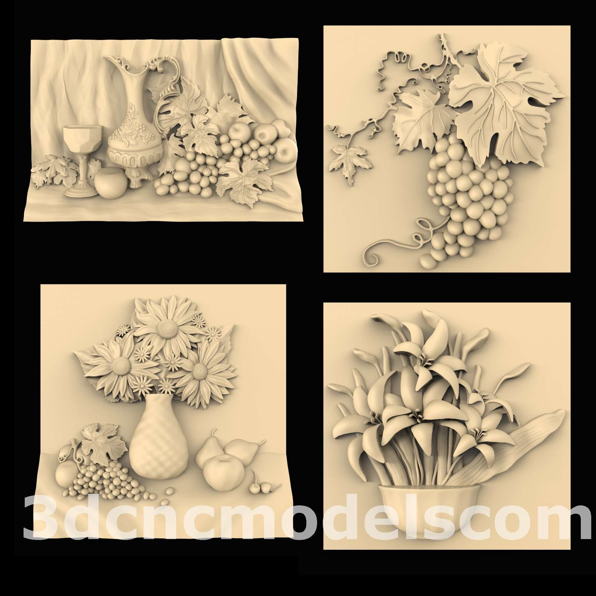 4 Pcs 3d STL Models for CNC routers artcam