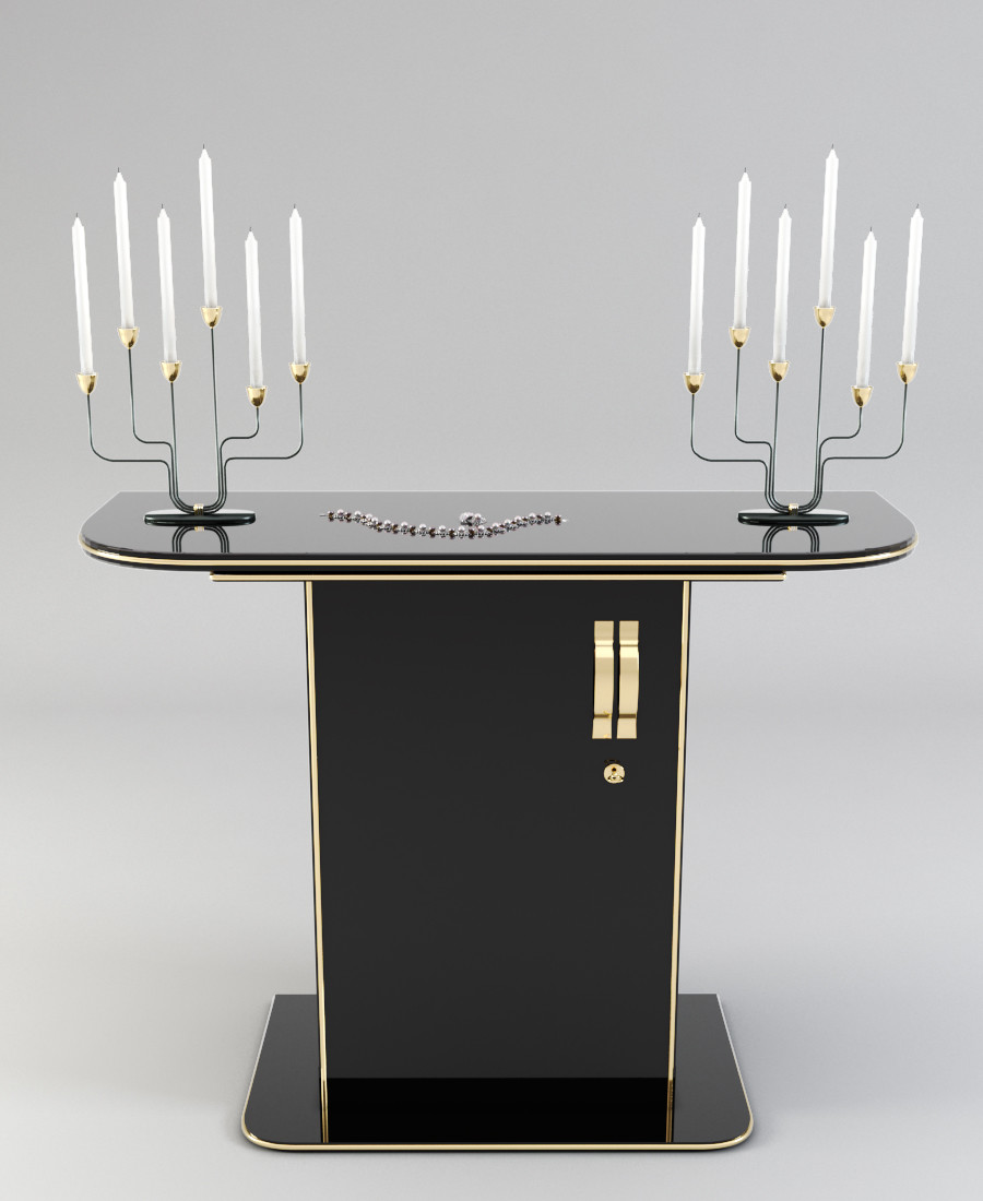 Black and Gold console with decor