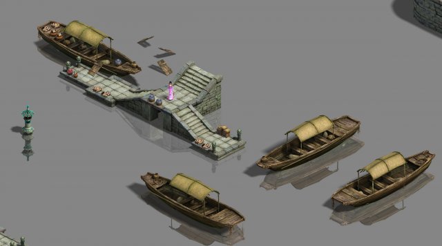 Large city – river fence – dock 3D Model