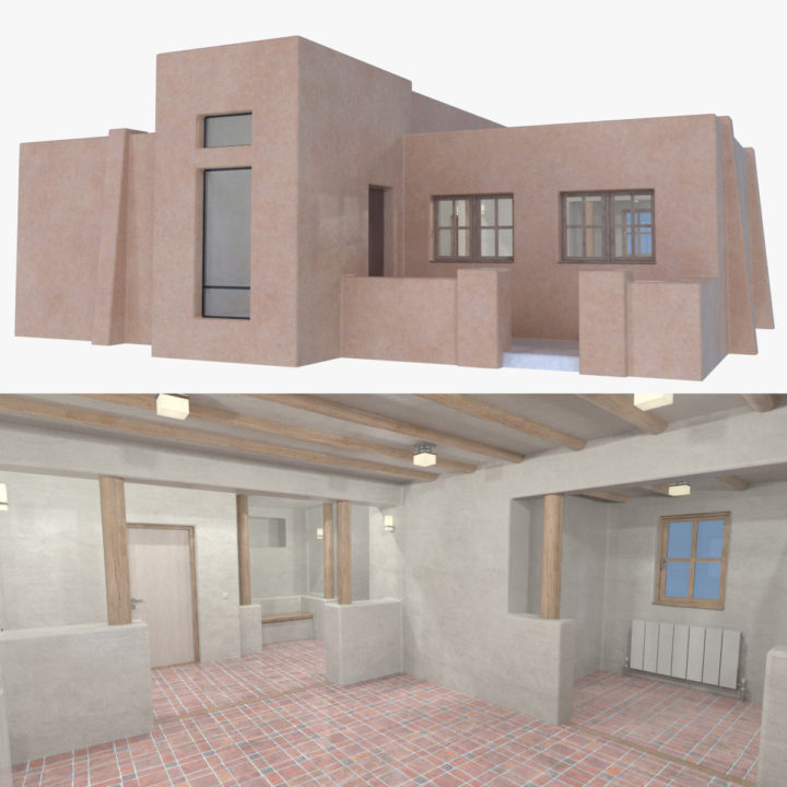 3D Adobe house one interior + exterior