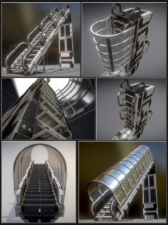 Sci-Fi Ladders and Stairs White Plastic 3D Model