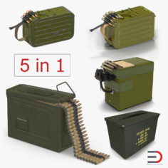 Machine Gun Ammunition Boxes Collection 3D Model