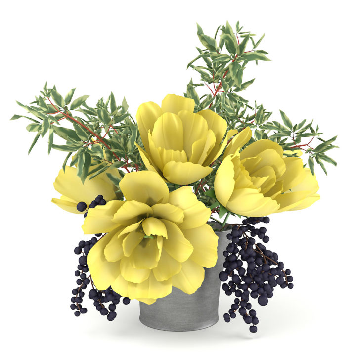 Bouquet with yellow tulips 3D Model