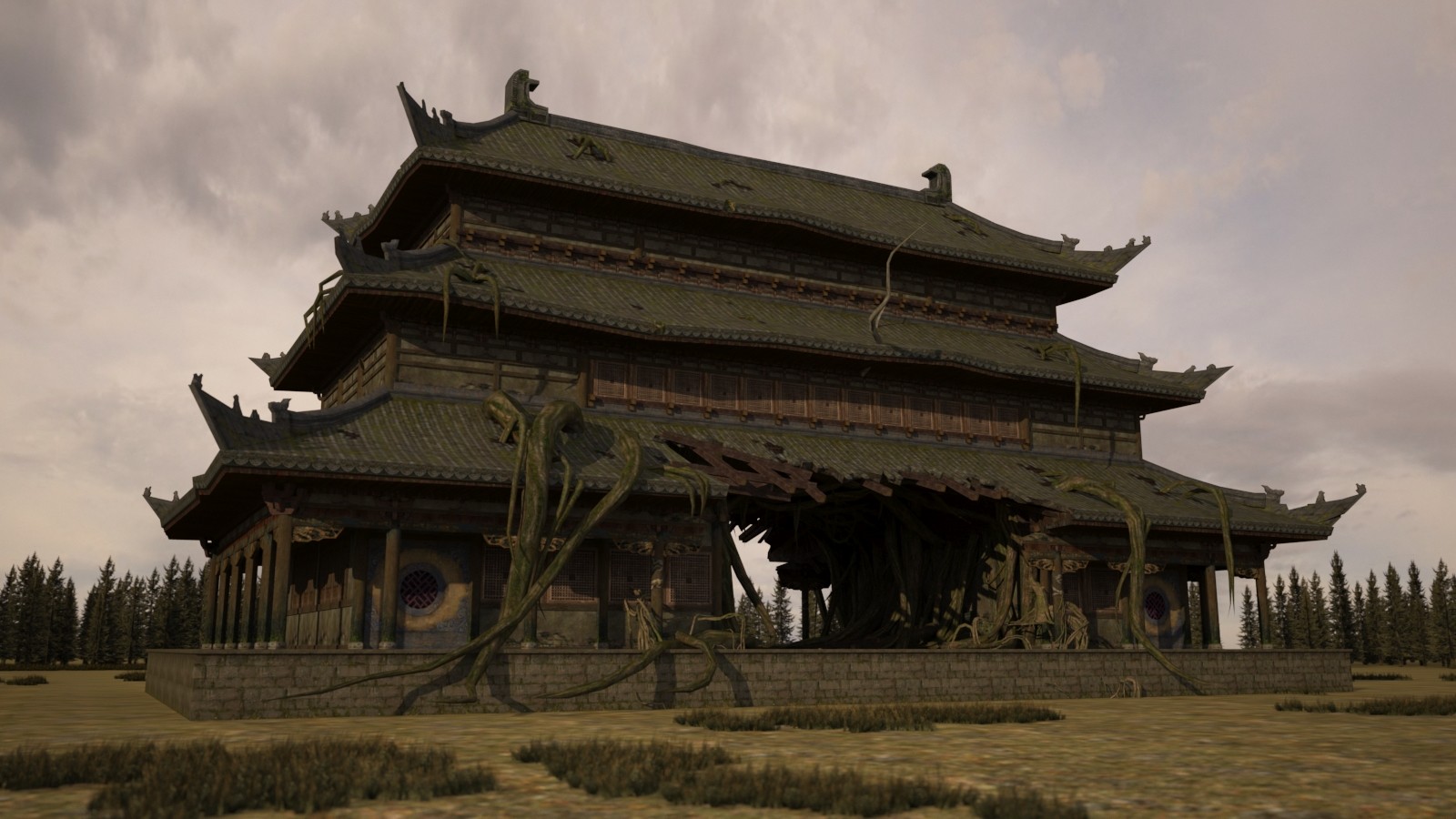 3D scene model of buildings destroyed by trees model 3D Model