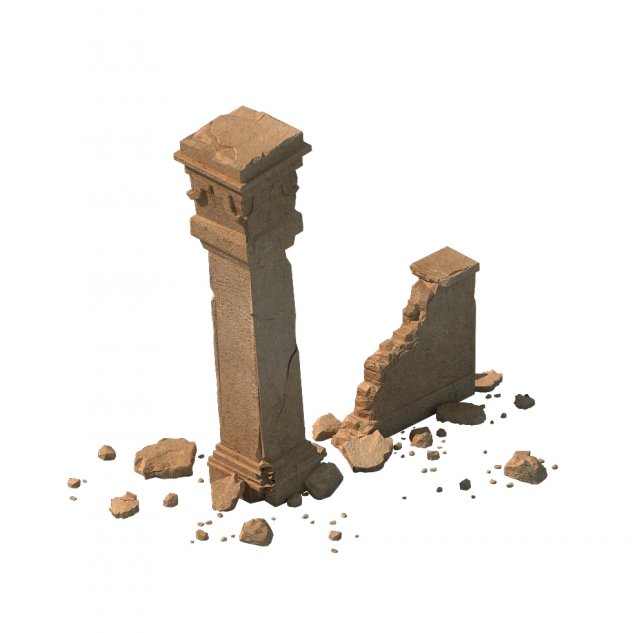 Desert ancient battlefield – Broken Wall pillar 01 3D Model