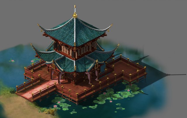 Game city Ancient China Car pier Building Hotel Tr 3D Model