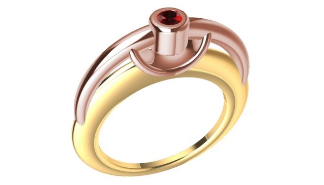 Bicolor ring with gem 3D Model