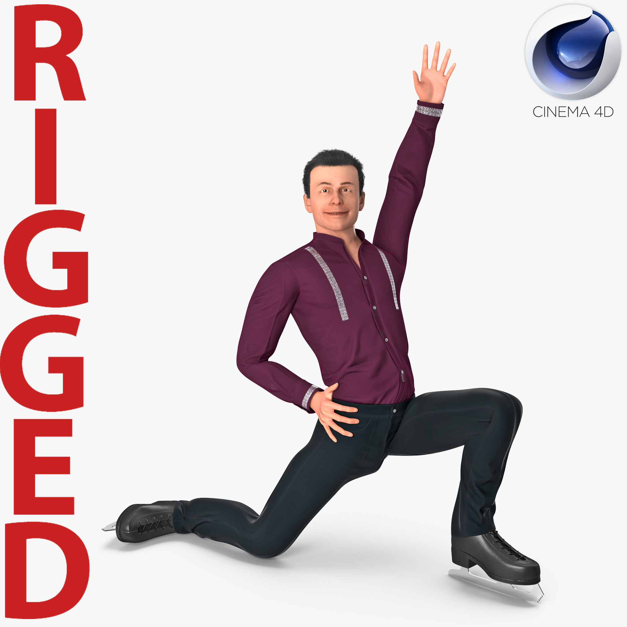 Male Figure Skater Rigged for Cinema 4D 3D Model