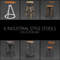 6 Adjustable Height Industrial Stools 01 3D Model
