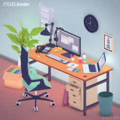 Office set in toon 3d style 3D Model