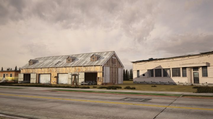 The dilapidated repair warehouse on the roadside is built in 3D 3D Model