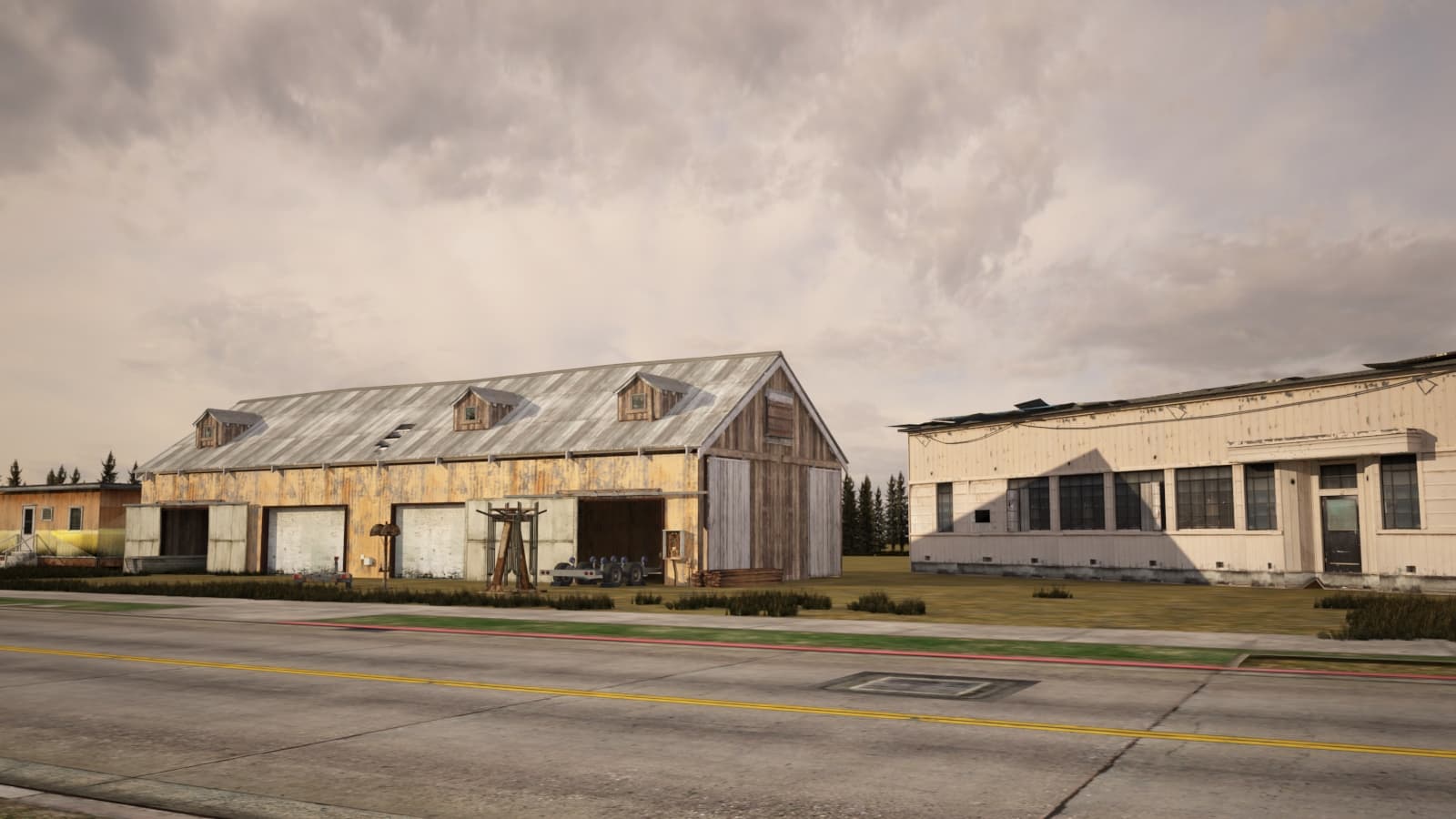 The dilapidated repair warehouse on the roadside is built in 3D 3D Model