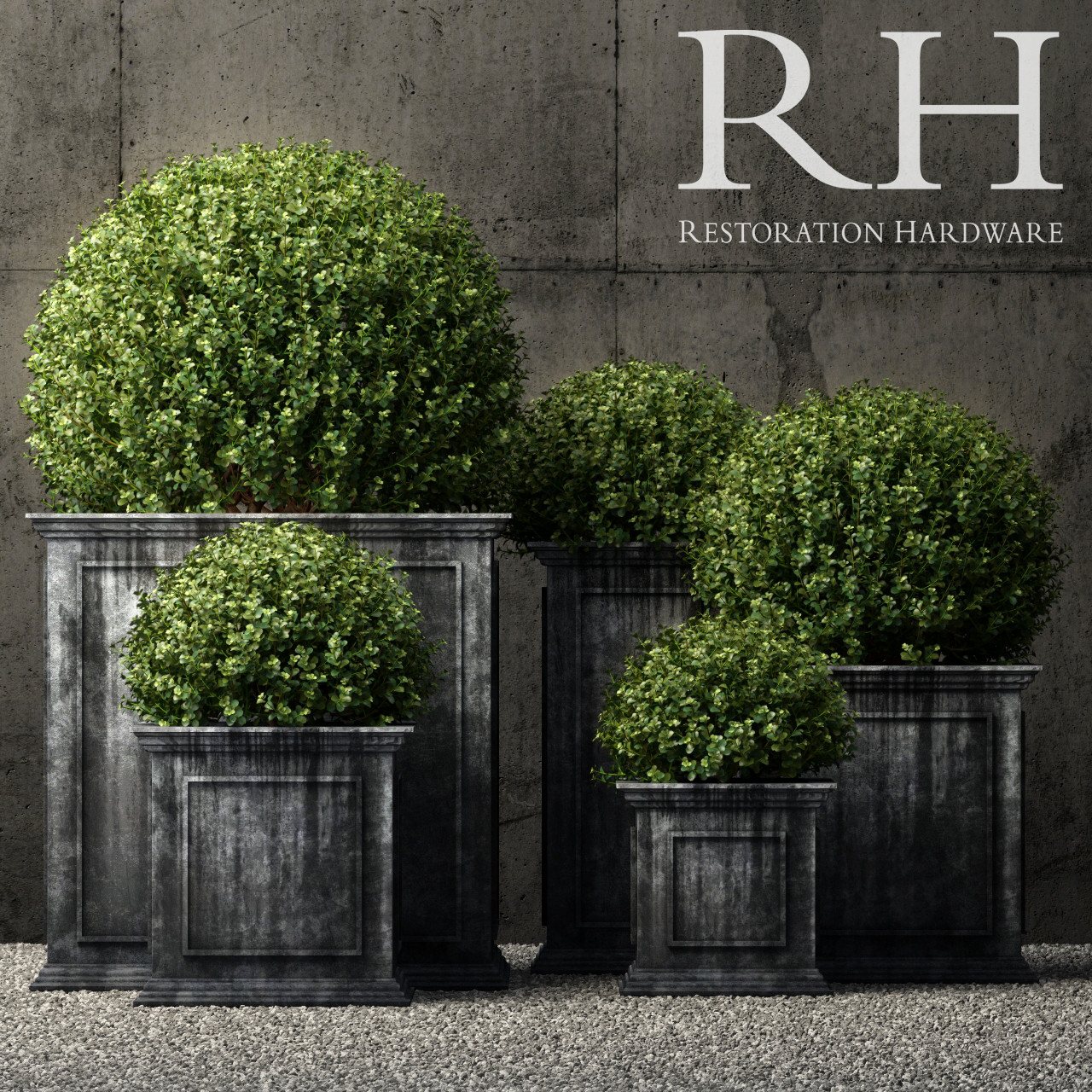 Restoration Hardware estate zinc framed panel planters 3D Model
