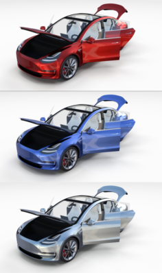 Tesla Model 3 with interior Pack 3D Model