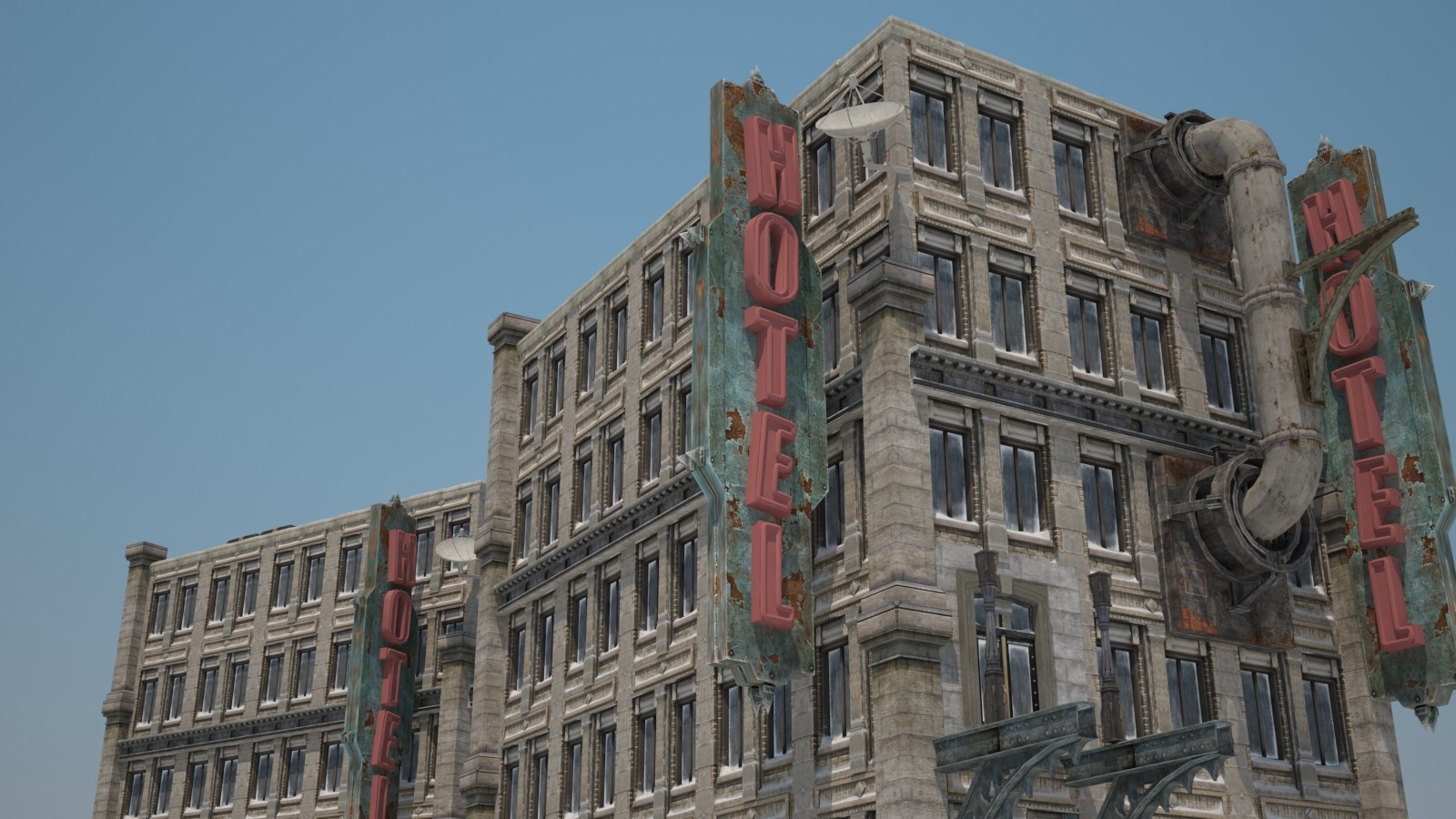 A 3D model of a hotel building on the side of the road in winter 3D model 3D Model