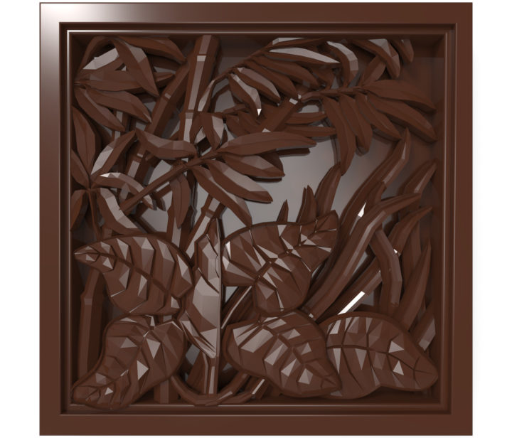 The plants in the square frame bas relief for CNC 3D Model