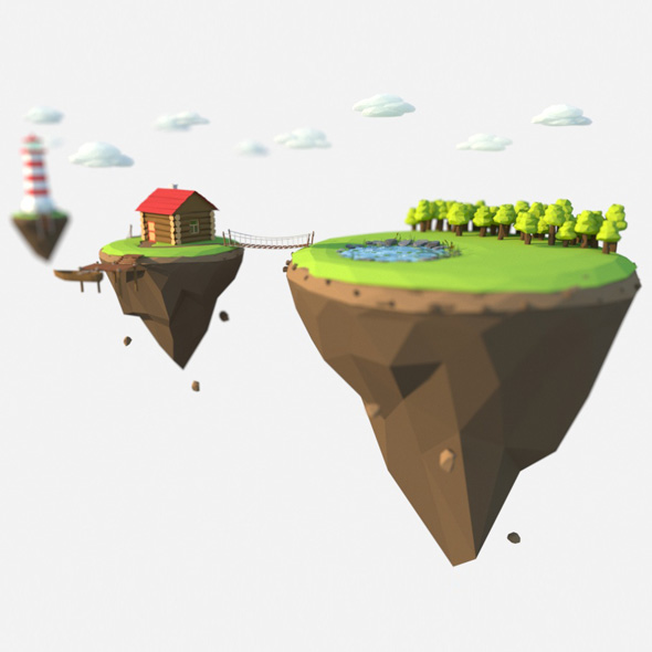 low poly island, lighthouse
           3D Model