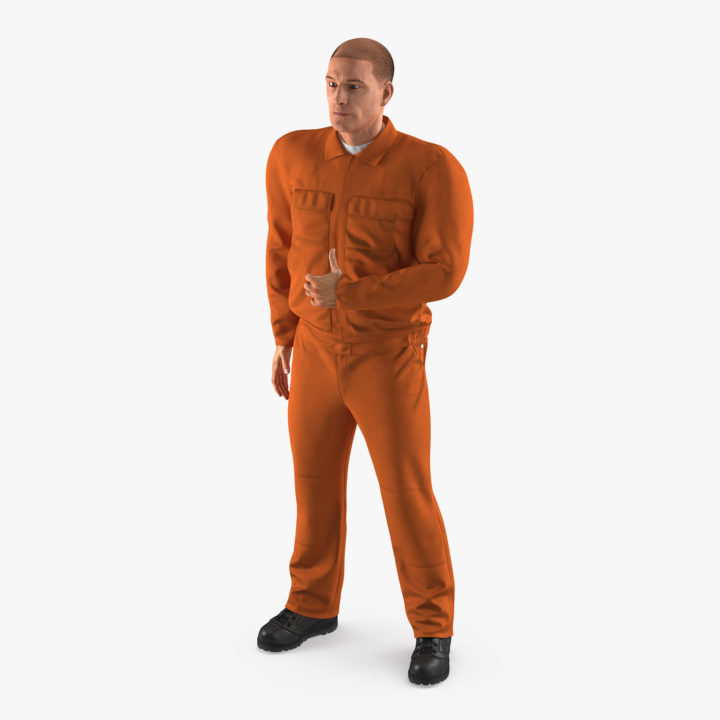 Builder Wearing Orange Long Sleeve Coveralls Rigged 3D Model