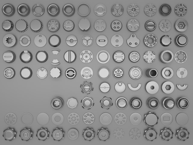100 low-poly gears-kitbashes and machine parts 3D Model