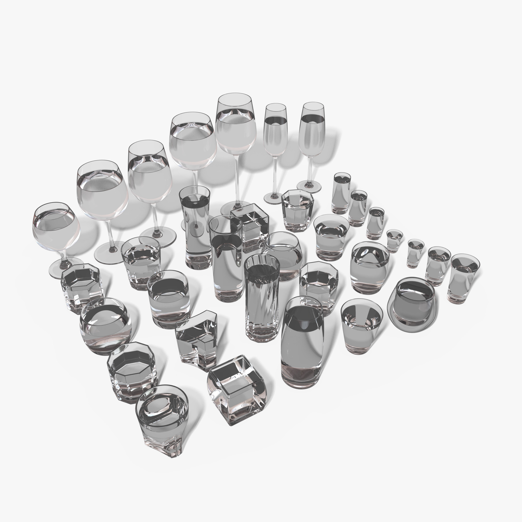 Glasses Set 34 Pieces 3D Model