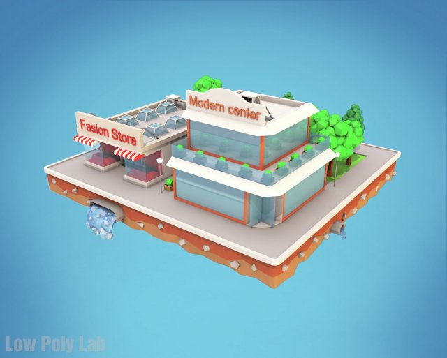 Cartoon City Block Fashion Store Low Poly 3D Model 3D Model