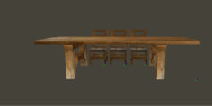 3D model Medieval wooden table and chairs 3D Model