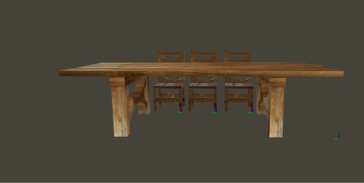 3D model Medieval wooden table and chairs 3D Model