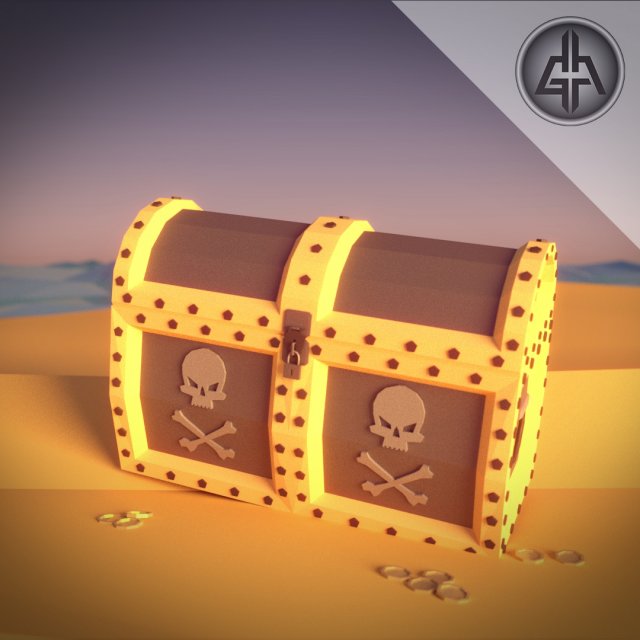 Pirate Chest and Treasure 3D Model