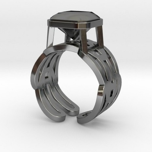 Brunnian Link Curve Ring 17.53mm with Radiant Gem 3D Print Model