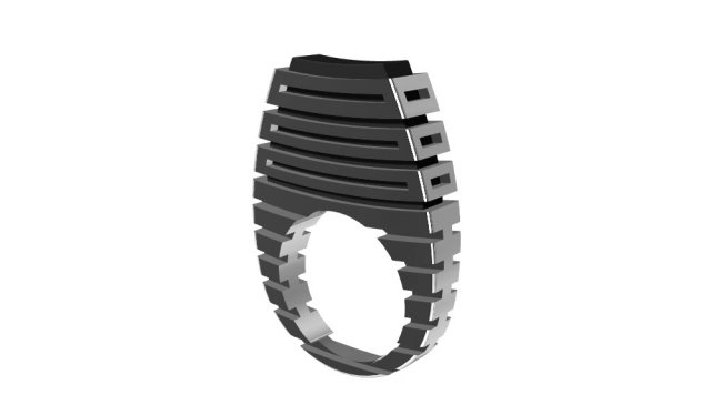Silver ring with wood 3D Model