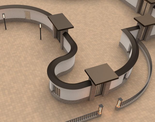 Modular gates walls and fences set 3D Model
