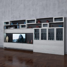 3D wall system Storage  with books tv vase 9 3D Model