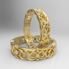 Rings with ornament and diamonds 3D Model