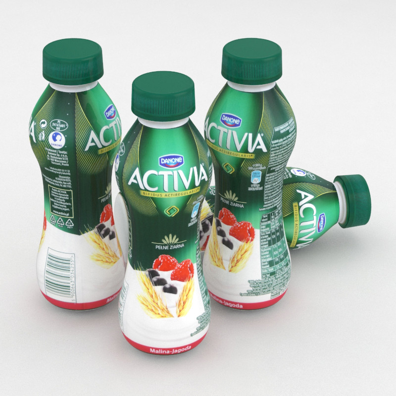 Dairy Bottle Danone Activia Raspberry Blueberry 300g 3D model 3D Model