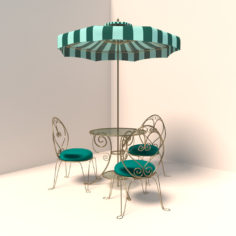 French Cafe Table and Chairs 3D model 3D Model